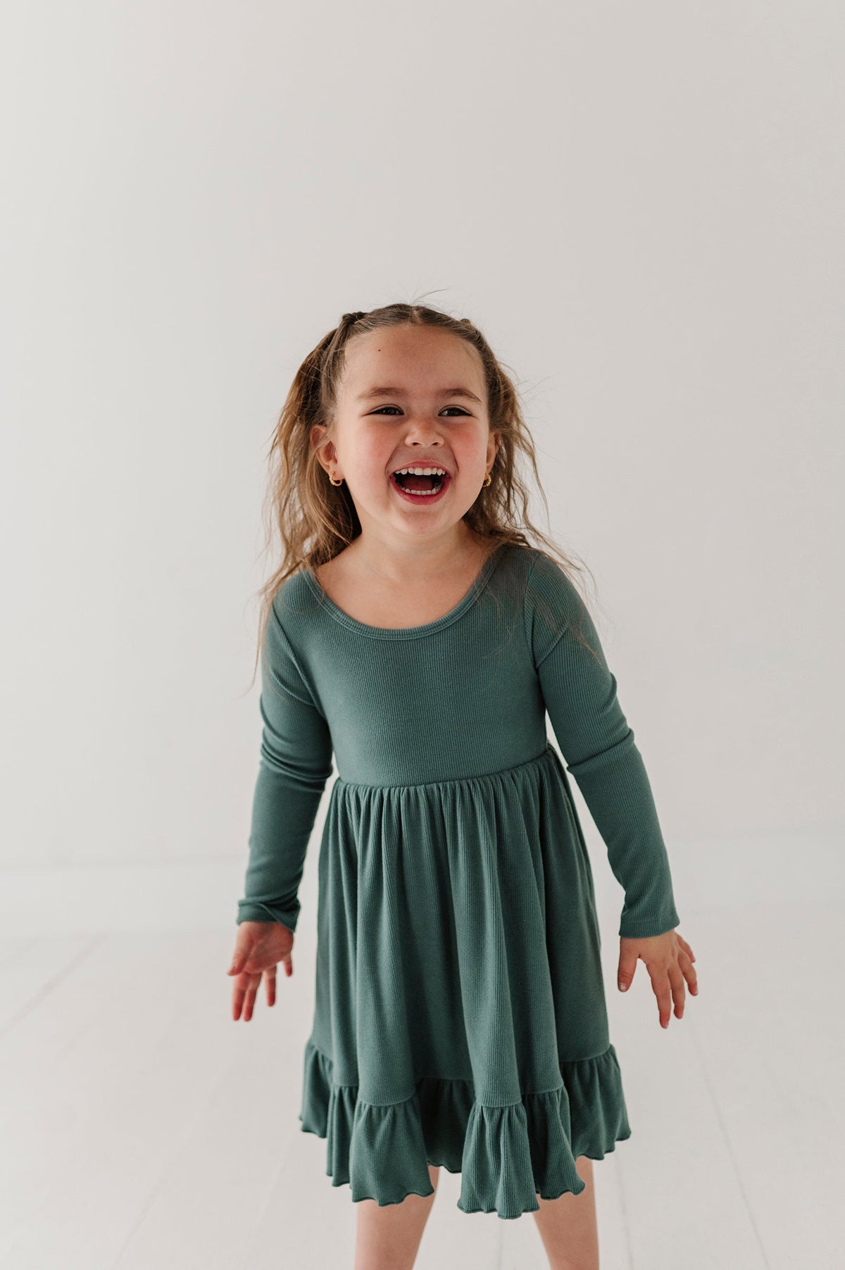 Girls Ribbed Ballet Dress in Atlantic