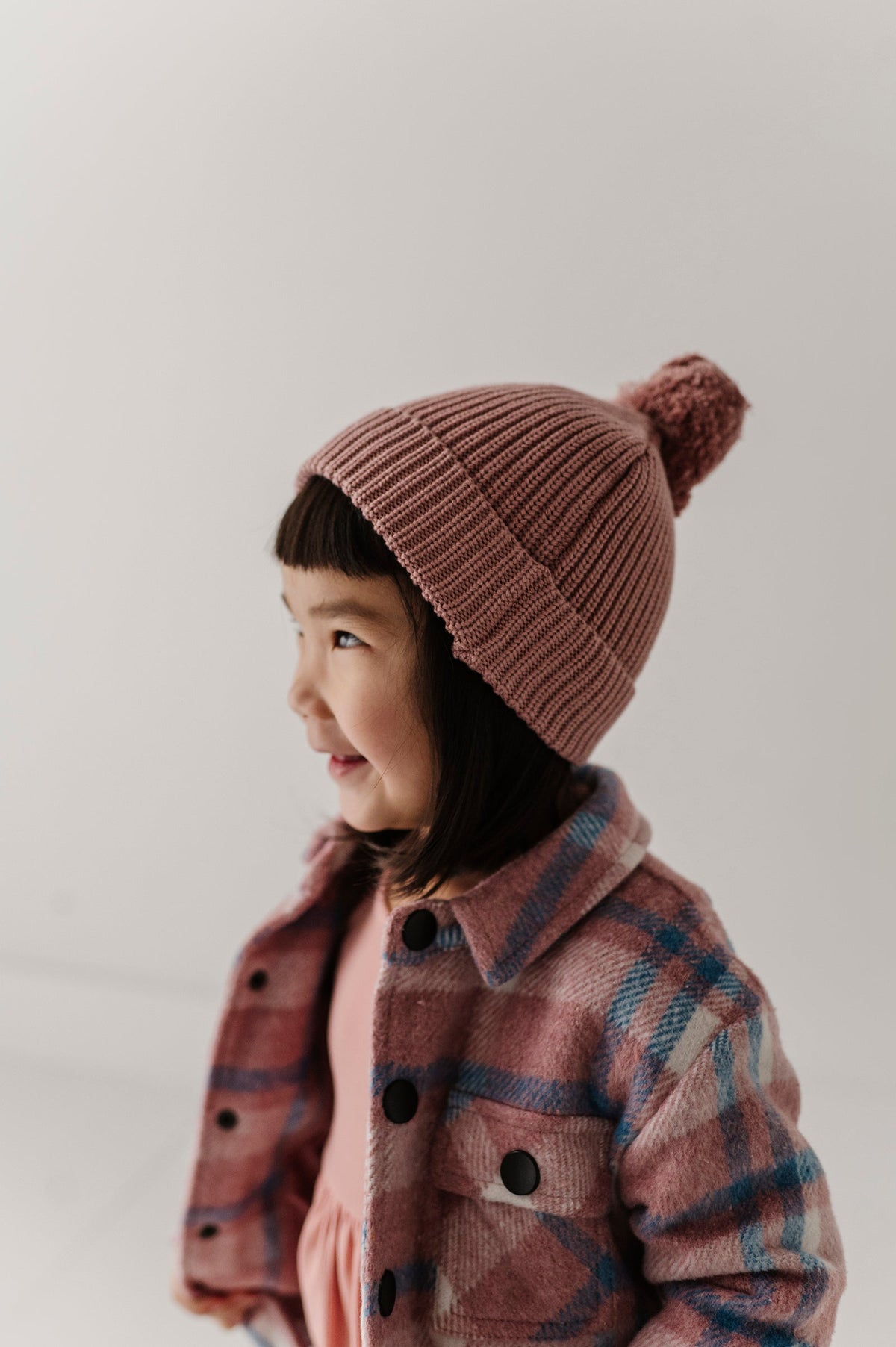 Knit Pom Hat in Rose
