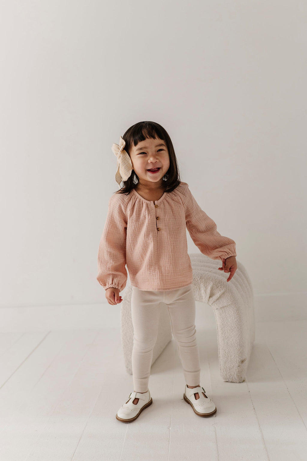 Girls Ribbed Leggings in Cream