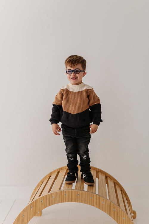 Colorblock Knit Sweater in Bronze