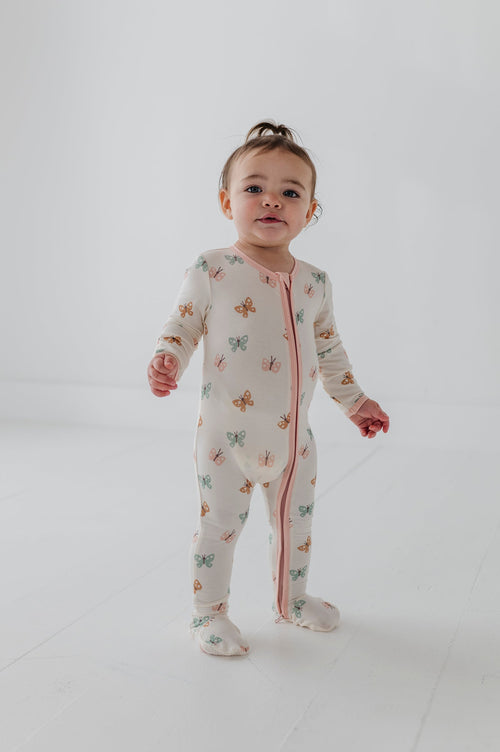 Baby Girl Footie Romper in Pastel Butterflies