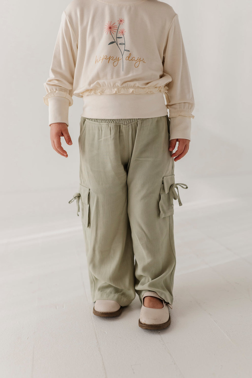 Girls Wide Leg Cargo Pant in Sage