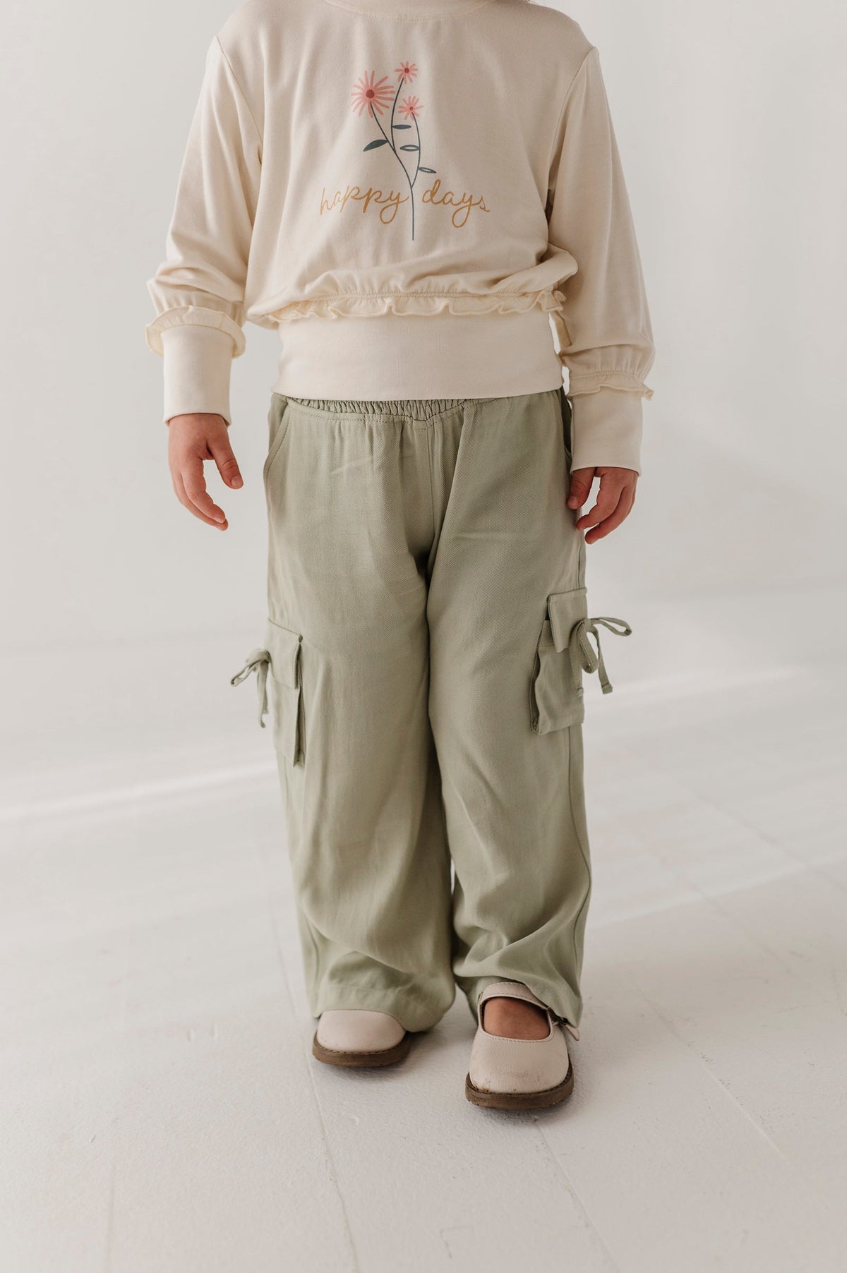 Girls Wide Leg Cargo Pant in Sage
