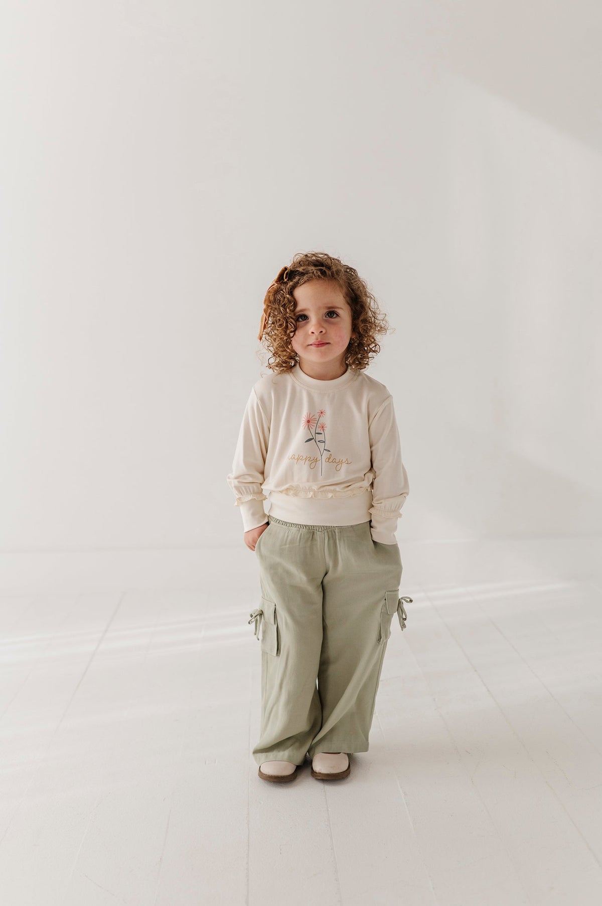 Girls Wide Leg Cargo Pant in Sage