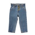 Girls Paperbag Denim Pants in Mid Blue Wash