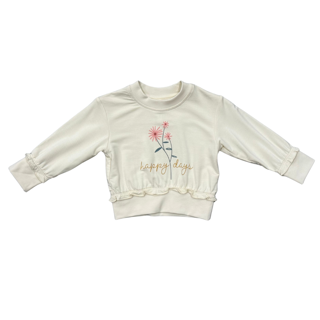 Girls Ruffle Hem Sweatshirt in Happy Days