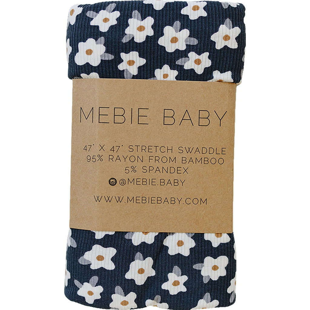 Navy Daisy Ribbed Bamboo Stretch Swaddle